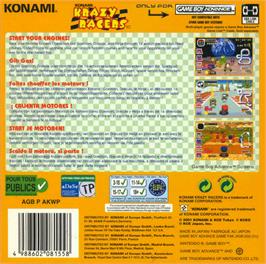Box back cover for Konami Krazy Racers on the Nintendo Game Boy Advance.