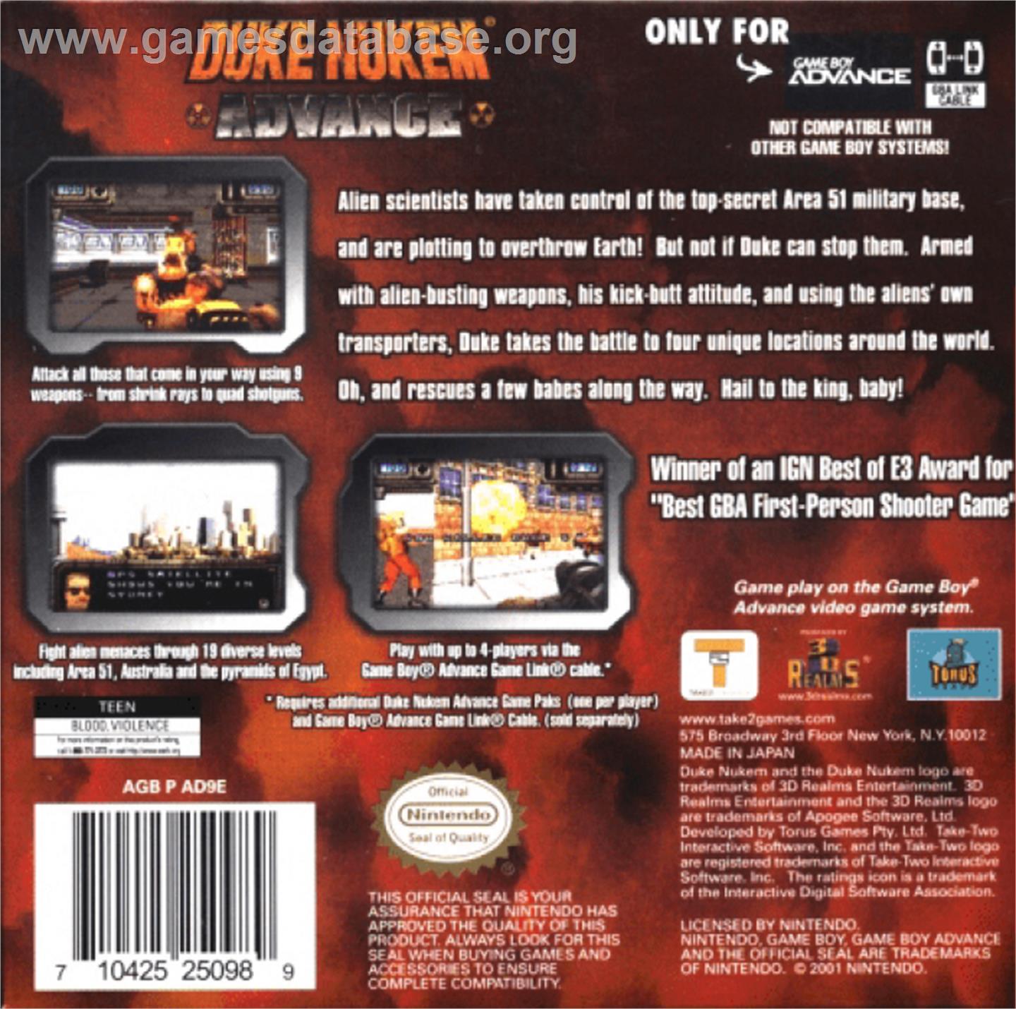Duke Nukem Advance - Nintendo Game Boy Advance - Artwork - Box Back