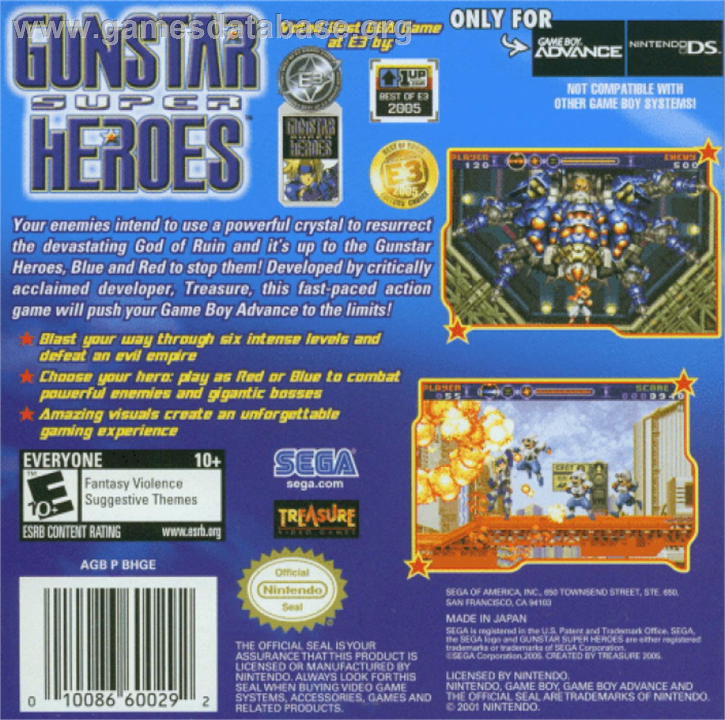 Gunstar Super Heroes - Nintendo Game Boy Advance - Artwork - Box Back