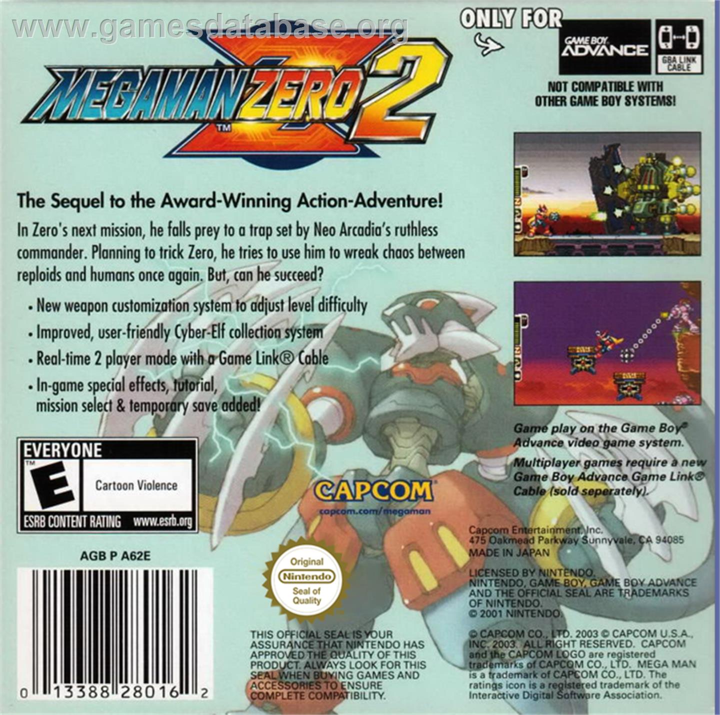 Mega Man Zero 2 Nintendo Game Boy Advance Artwork Box Back 1714