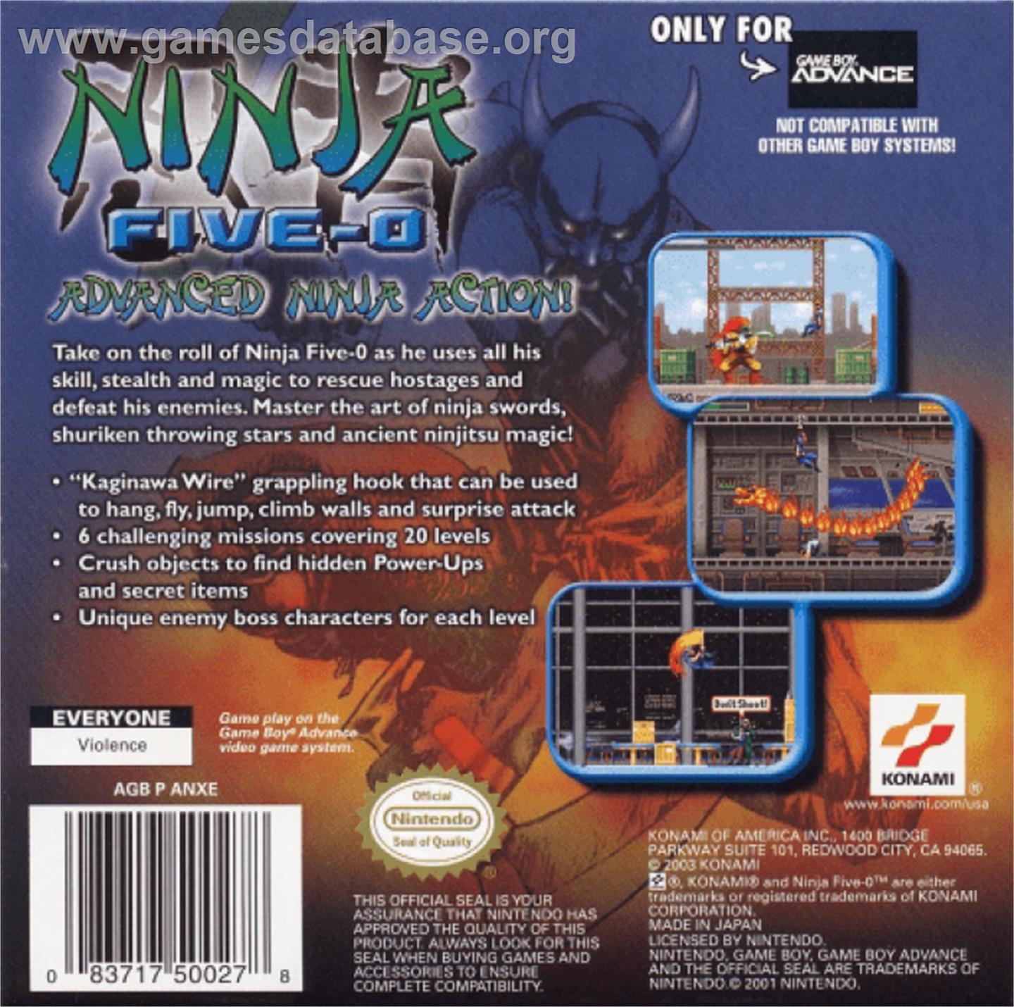 Ninja Five-O - Nintendo Game Boy Advance - Artwork - Box Back