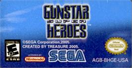 Top of cartridge artwork for Gunstar Super Heroes on the Nintendo Game Boy Advance.