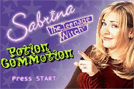 Title screen of Sabrina, the Teenage Witch: Potion Commotion on the Nintendo Game Boy Advance.