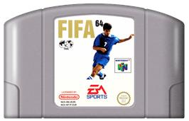 Cartridge artwork for FIFA 64 on the Nintendo N64.