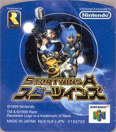 Top of cartridge artwork for Star Twins on the Nintendo N64.