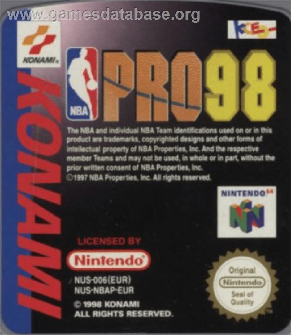 NBA Pro 98 - Nintendo N64 - Artwork - Cartridge Top