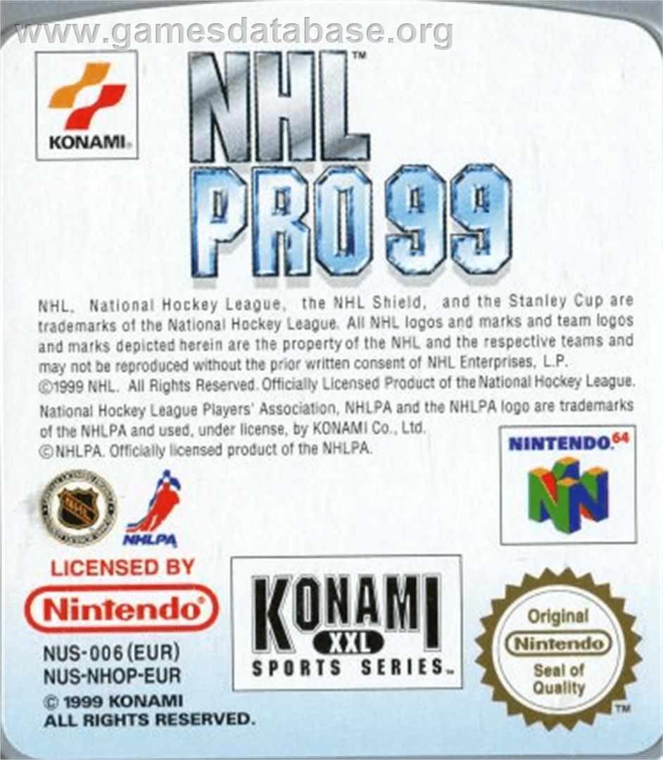 NHL Pro 99 - Nintendo N64 - Artwork - Cartridge Top