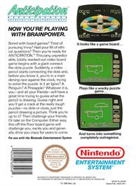 Box back cover for Anticipation on the Nintendo NES.