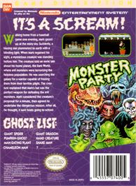 Box back cover for Monster Party on the Nintendo NES.