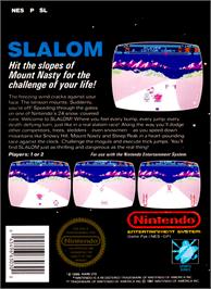 Box back cover for Slalom on the Nintendo NES.