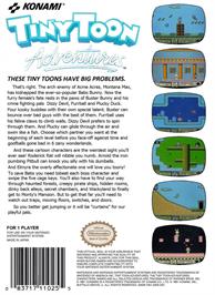 Box back cover for Tiny Toon Adventures on the Nintendo NES.