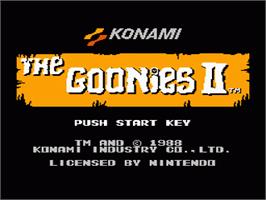 Title screen of Goonies 2 on the Nintendo NES.