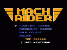 Title screen of Mach Rider on the Nintendo NES.