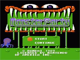 Title screen of Monster Party on the Nintendo NES.