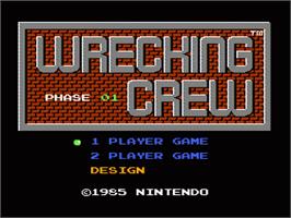 Title screen of Wrecking Crew on the Nintendo NES.