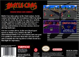 Box back cover for Battle Cars on the Nintendo SNES.