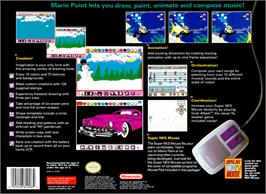 Box back cover for Mario Paint on the Nintendo SNES.
