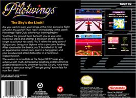 Box back cover for Pilotwings on the Nintendo SNES.