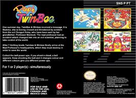 Box back cover for Pop'n Twinbee on the Nintendo SNES.