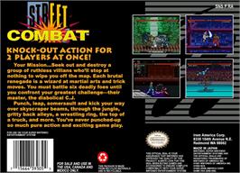 Box back cover for Street Combat on the Nintendo SNES.