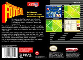 Box back cover for Super Play Action Football on the Nintendo SNES.