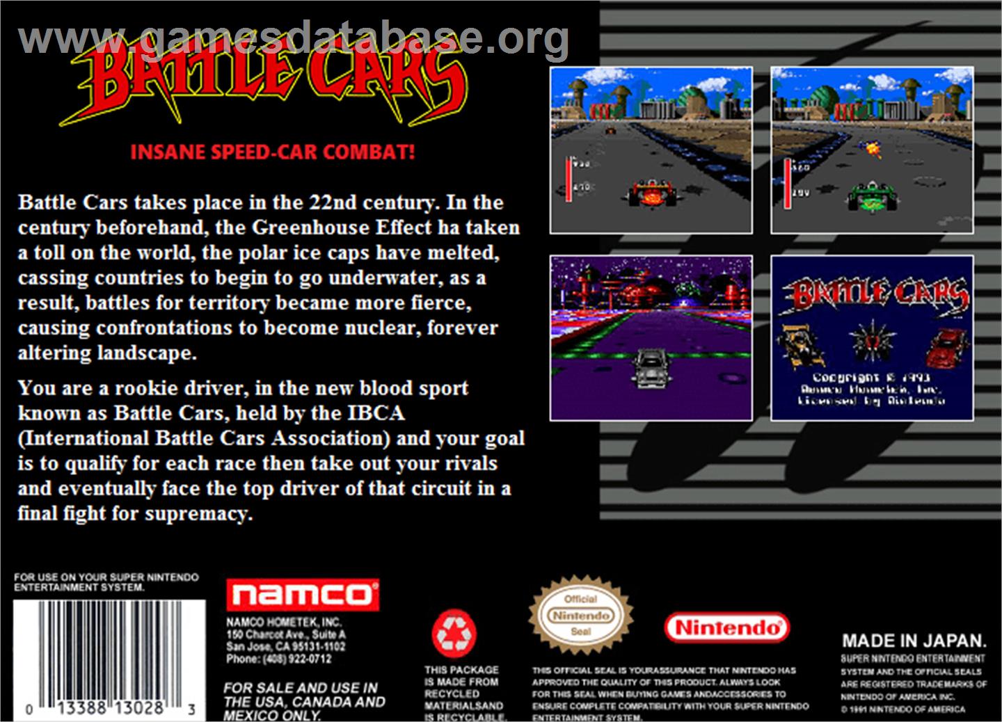 Battle Cars - Nintendo SNES - Artwork - Box Back