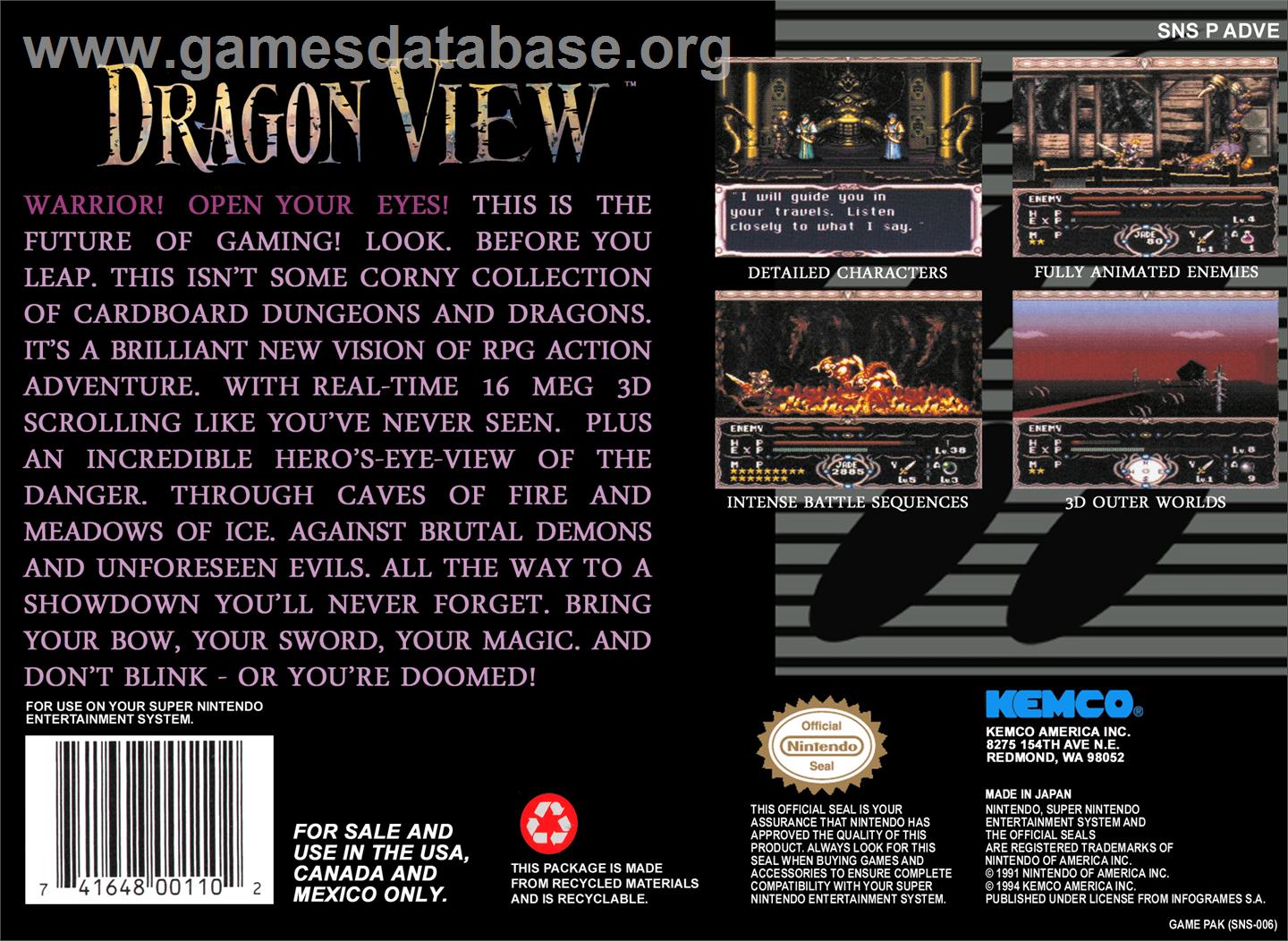 Dragon View - Nintendo SNES - Artwork - Box Back