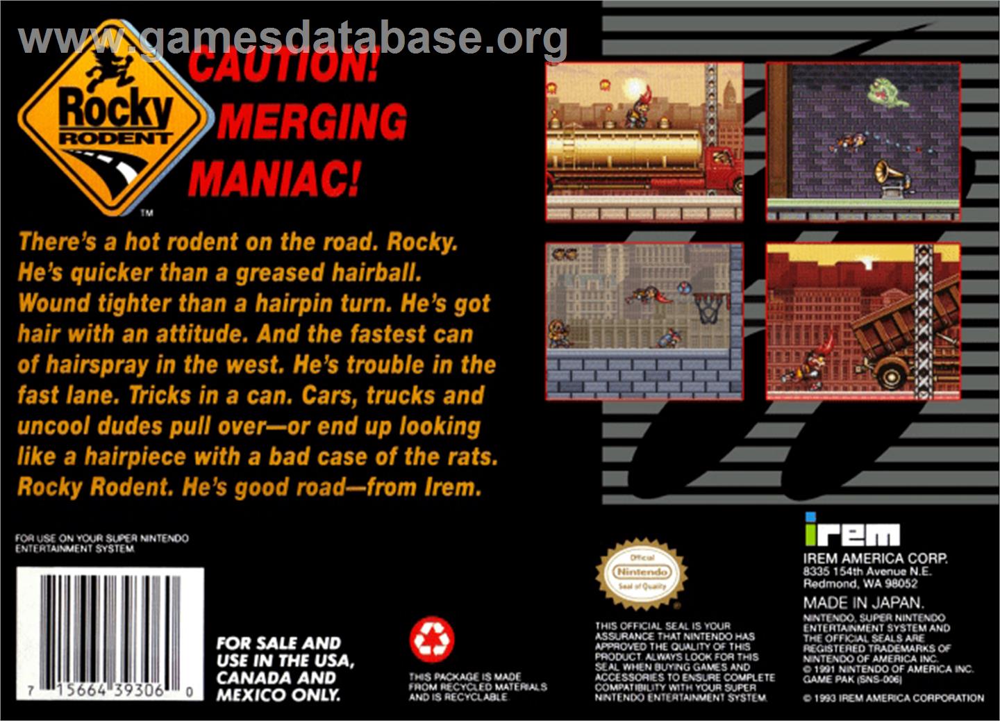 Rocky Rodent - Nintendo SNES - Artwork - Box Back