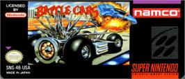 Top of cartridge artwork for Battle Cars on the Nintendo SNES.