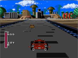 In game image of Battle Cars on the Nintendo SNES.