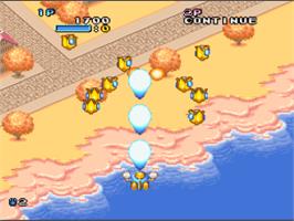 In game image of Pop'n Twinbee on the Nintendo SNES.