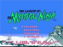 Title screen of The Legend of the Mystical Ninja on the Nintendo SNES.
