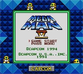 Title screen of Mega Man V on the Nintendo Super Gameboy.