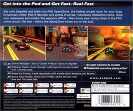 Box back cover for POD SpeedZone on the Sega Dreamcast.