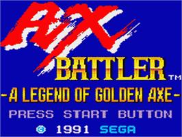 Title screen of Ax Battler: A Legend of Golden Axe on the Sega Game Gear.