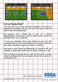 Box back cover for Great Basketball on the Sega Master System.