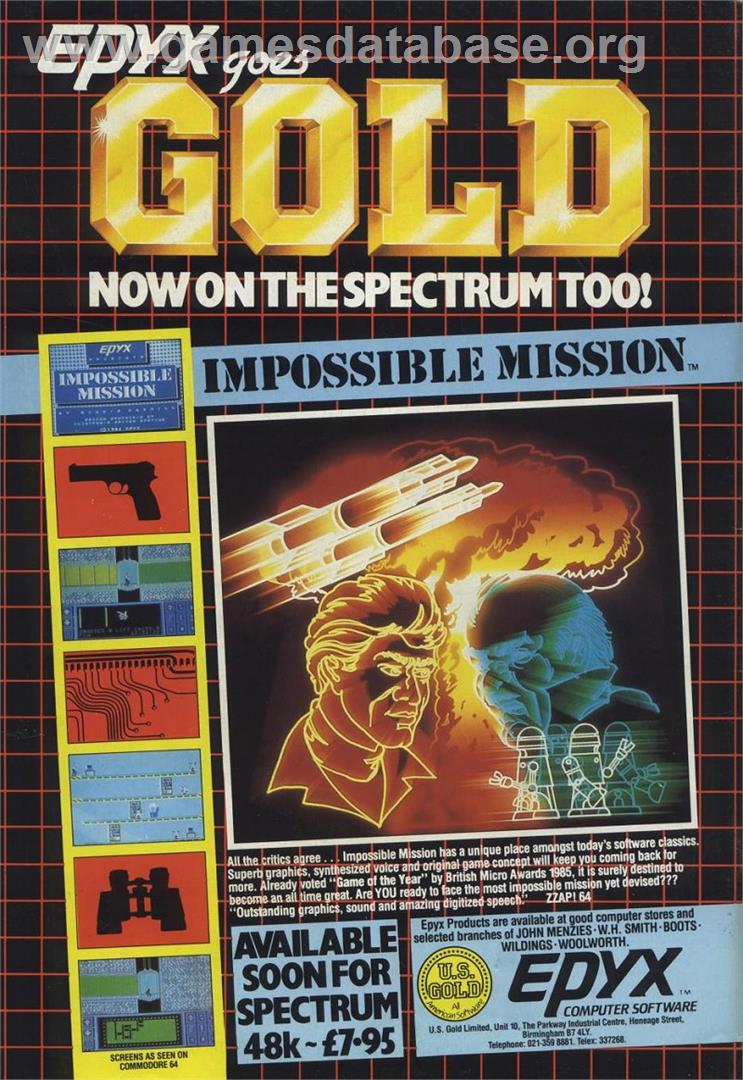 Impossible Mission - Sinclair ZX Spectrum - Artwork - Advert