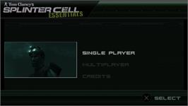 Title screen of Tom Clancy's Splinter Cell Essentials on the Sony PSP.