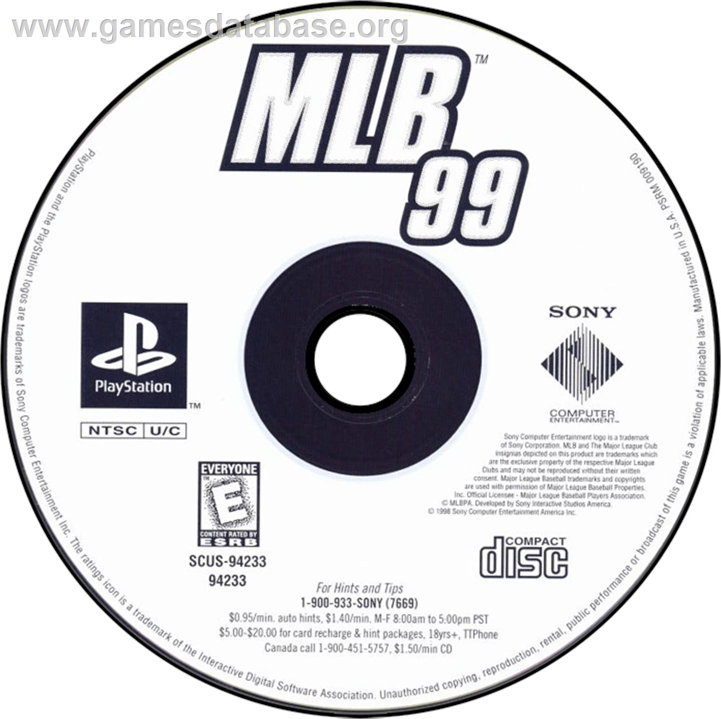 MLB 99 - Sony Playstation - Artwork - Disc