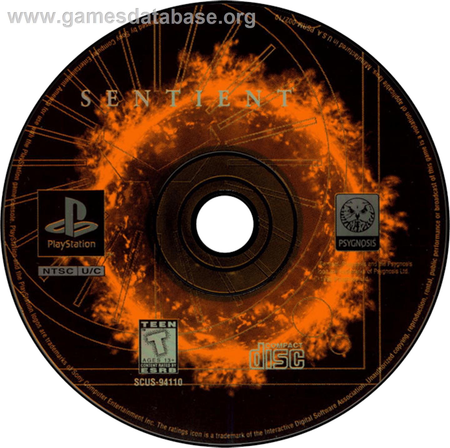 Sentient - Sony Playstation - Artwork - Disc