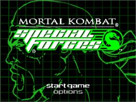 Title screen of Mortal Kombat: Special Forces on the Sony Playstation.